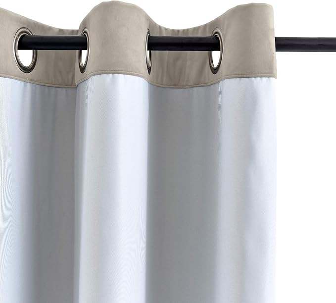 ChadMade Blackout Lined Premium Velvet Curtain Gray Beige 84Wx84L Inch (1 Panel), Eyelet Grommet for Livingroom Bedroom Theater Studio, Leon Collection - Image 3