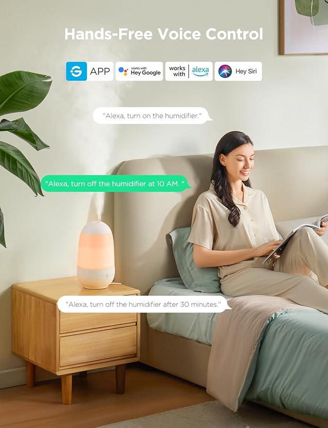 GoveeLife Humidifiers for Bedroom, Smart Cool Mist Air Humidifier for Baby, Nursery, Plants, Easy to Clean & Top Fill Ultrasonic Humidifier with APP & Voice Control, Essential Oil Diffuser, Nightlight - Image 4