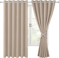 Hiasan Grommet Blackout Curtains for Bedroom, 70 x 63 Inches - Thermal Insulated & Light Blocking Window Drapes for Living Room/Dorm Room, Set of 2 Panels Sewn with Tiebacks, Camel by Hiasan