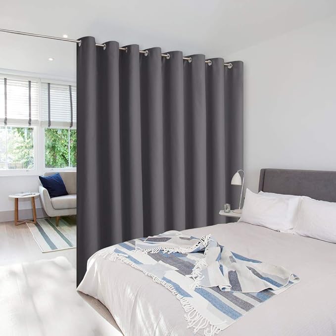 NICETOWN Room Dividers Curtains Screens Partitions, Premium Heavyweight Laundry Room Divider for Office, Vintage and Sliding Room, Including 16 Silver Ring Top (1 Panel, 15ft Wide x 7ft Long, Gray) by NICETOWN