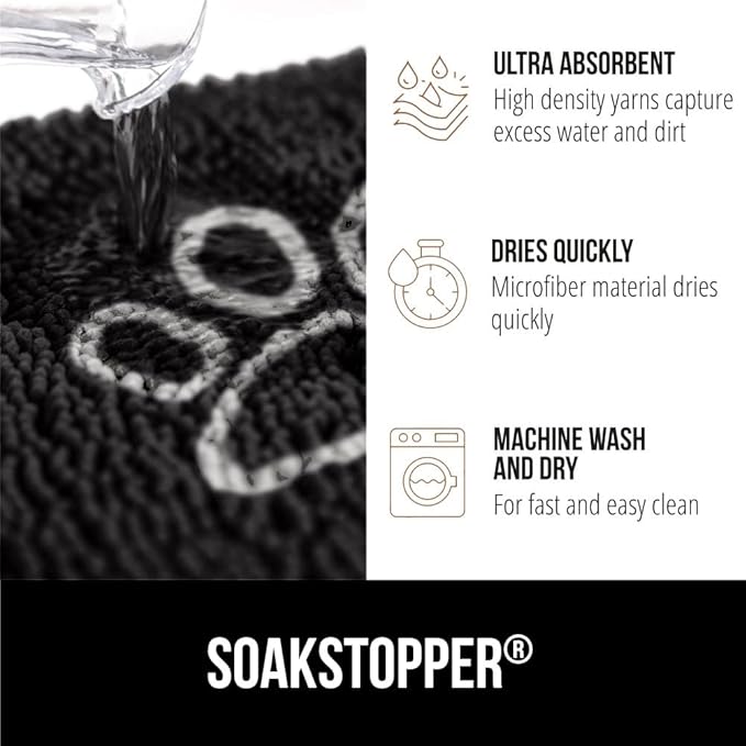 GORILLA GRIP SOAKSTOPPER Dog Door Mat, 48x30 Machine Washable Rug Absorbent Doormat Captures Moisture Mud Dirt, Quick Dry Soft Chenille Entryway Rugs Indoor Entrance Mats for Dog Paws, Black White - Image 4