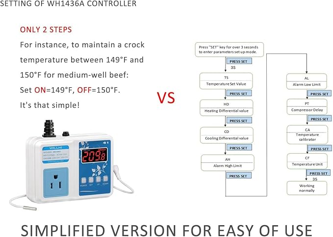 WH1436A 10A Temperature Controller 110V Digital Thermostat Switch Sous Vide Controller NTC 10K Sensor Improved Version - Image 3
