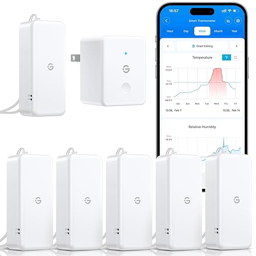 GoveeLife 2.0 WiFi Hygrometer Thermometer 6 Pack, Smart Humidity Temperature Sensor with App Notifications, Temperature Humidity for Bedroom, Wine Cellar, Basements（Only Support 2.4G Wi-Fi） by GoveeLife