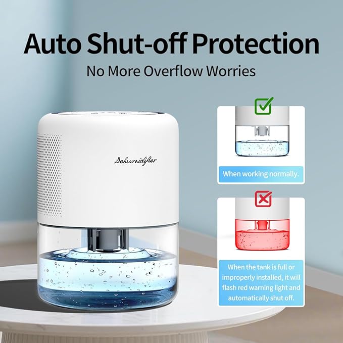 44oz(1.3L) Small Dehumidifier for Home Auto-Off Quiet Portable Dehumidifier with 3 Modes 10 Color Lights 4 Timer Settings for Bedroom Bathroom Closet (215 sq.ft) - Image 4