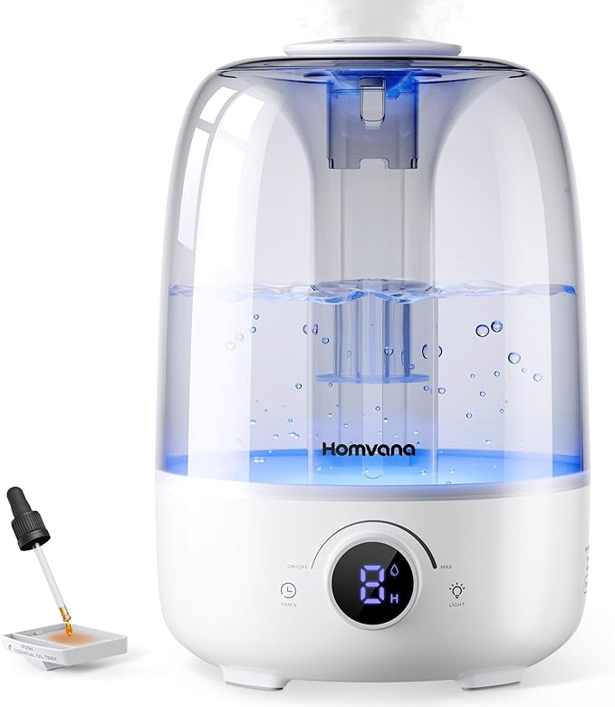 Homvana Humidifiers for Bedroom Diffusers - Top Fill 4L Cool Mist Humidifier Large Room, 40H Runtime Diffusers for Home, Air Humidifier for Plants, Baby Nursery, Easy to Clean, Essential Oil Diffusers by Homvana