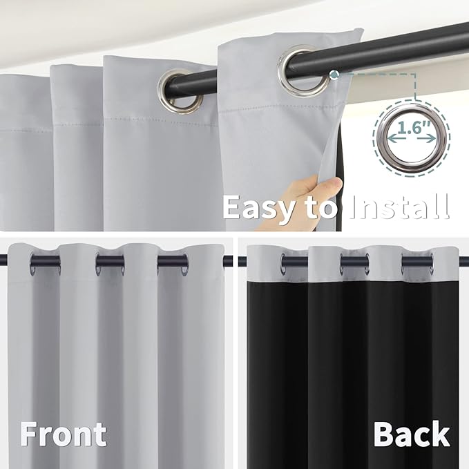 BGment Short 100% Blackout Curtains for Bedroom, Thermal Insulated Energy Efficiency Noise Reducing Grommet Curtains 54 Inch Length with Liner for Small Window 2 Panels Each 42 Inch Wide, Light Grey - Image 6