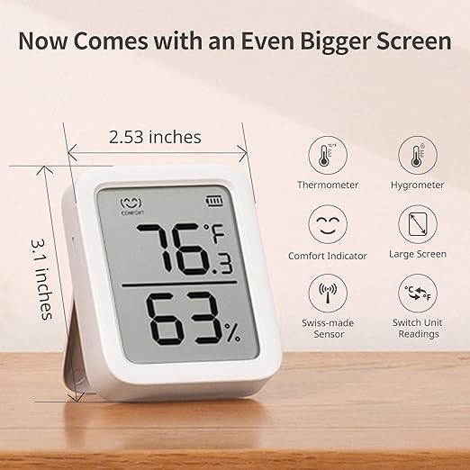SwitchBot Thermometer Hygrometer, Bluetooth Indoor Humidity Meter for Home, Temperature Sensor with App Control, Large LCD Display, Notification Alerts (Meter Plus *2+Hub mini) - Image 4