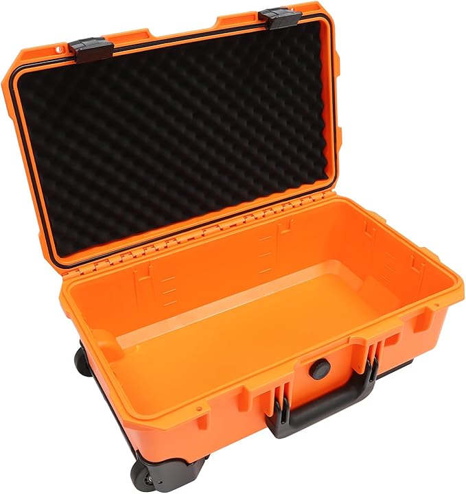22" Weatherproof Hard Case Rolling Waterproof Case Dry Box with Foam Protective Cases Shockproof Hard Travel Cases For Cameras Lenses Electronic Equipment (Orange) - Image 8