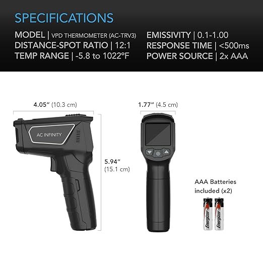 AC Infinity VPD Thermometer, Handheld Environmental Monitor, Captures Leaf VPD and Temperature, Calibrates Smart Controllers, Precision Infrared Range for Plants, Grow Tents, Greenhouses, Terrariums - Image 6