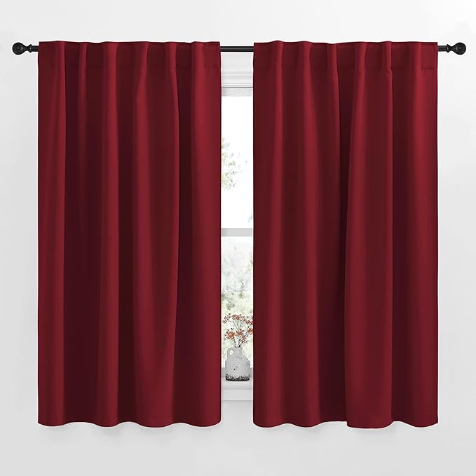 NICETOWN Christmas Burgundy Bedroom Blackout Draperies Panels - (Red Color) 52 inches x 54 inches, 2 Panels Set, Thermal Insulated Blackout Curtains/Drapes for Present by NICETOWN