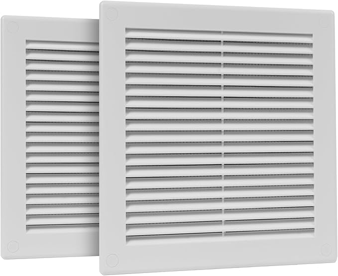 2-Pack 8" x 8" (Outer Size) Square Air Vent Cover – White Plastic Vent Deflector - Screen Mesh, Surface Mount Wall Ceiling – Cold Air Return Soffit Air Vent Cover - Register Indoor Outdoor by Unknown
