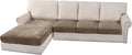 H.VERSAILTEX Velvet Stretch Sectional Couch Covers 4 Pieces Sofa Seat Cushion Covers L Shape Separate Couch Cover for Both Left/Right Sectional Couch (Large Sofa 3 Seater + 1 Chaise, Mocha) by HVERSAILTEX