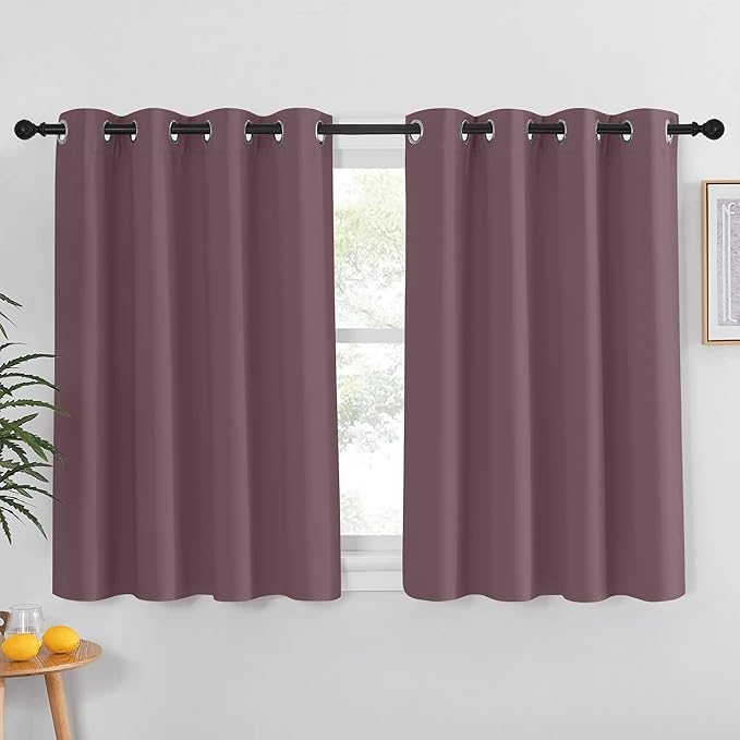 NICETOWN Short Blackout Curtains for Bathroom - Sound Reducing Window Treatment Thermal Insulated Grommet Vertical Drapes for Kitchen/Cafe/Nursery, Dry Rose, 1 Panel, W52 x L45 by NICETOWN