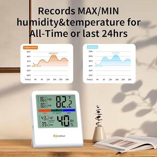 Digital Thermometer Hygrometer, Indoor Wall Thermometer Humidity Indoor with High Accuracy, Suitable for Greenhouse, Home and Office, AAA Battery (White) - Image 5