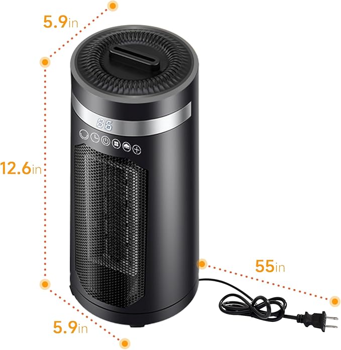 Space heaters for Indoor use, Space heater with humidifier,750w/1500W,Oscillating heater,with Tip-Over,PTC Material Rapid Heating,Humidifier with Ambient Light,12-hour timer, for 50-200 sq ft - Image 6