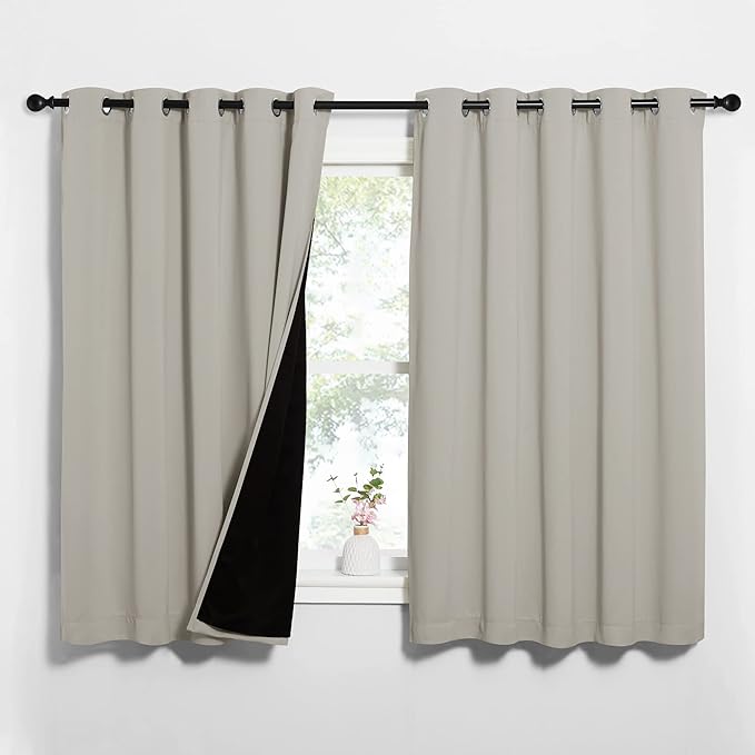 NICETOWN Natural 100% Blackout Lined Curtains, 2 Thick Layers Completely Blackout Window Treatment Thermal Insulated Drapes for Kitchen/Bedroom (1 Pair, 62 inches Width x 63 inches Length Each Panel) by NICETOWN