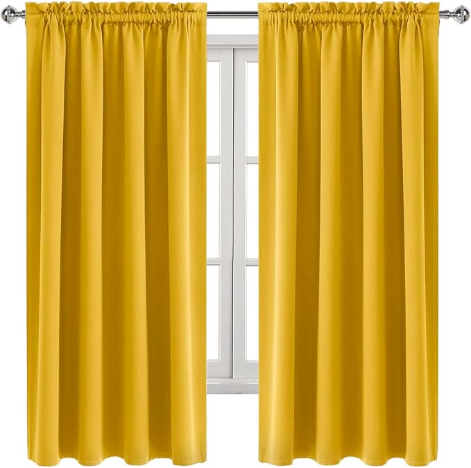DWCN Blackout Curtains Room Darkening Thermal Insulated Bedroom Curtains Window Curtain Panels, 52 x 63 inches Long, Set of 2 Yellow Rod Pocket Drapes - Image 9
