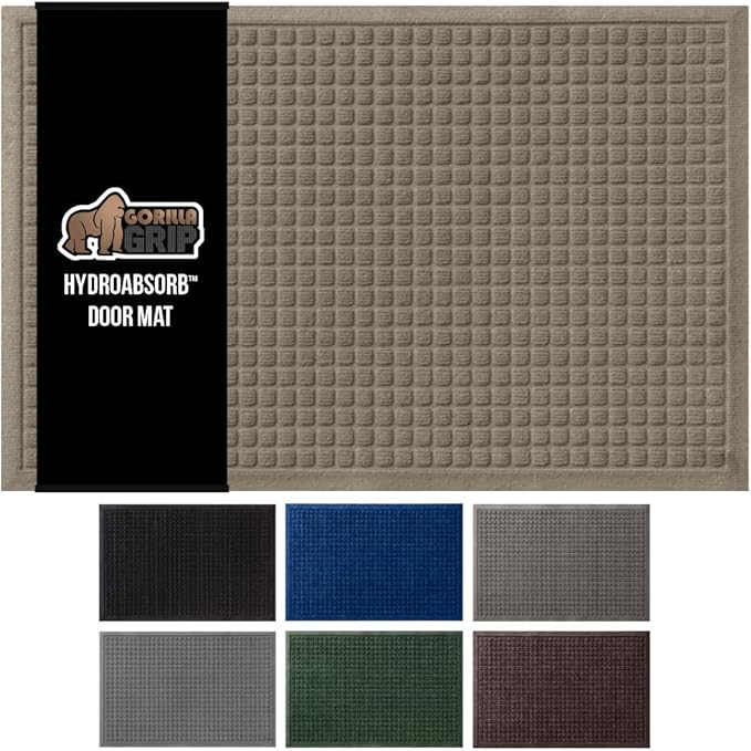 GORILLA GRIP Front Door Mat, 72x24, Indoor Outdoor Ultra Absorbent HydroAbsorb Doormat, Absorbs Up to 2.75 Cups of Water, Stain and Fade Resistant, Rubber Backing Doormats, Captures Dirt, Beige by GorillaGrip