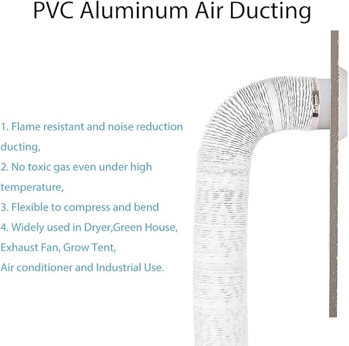 YIJUHOU 4 Inch 5 Feet Air Ducting, Flexible Aluminum Dryer Vent Hose for HVAC Ventilation, Fan Filter and Grow Tent, 2 Clamps Include (White) - Image 4
