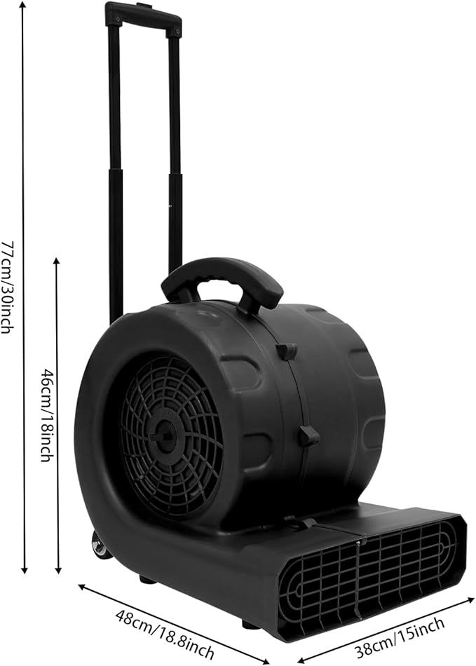3-Speed Air Mover 750W Floor Drying Dryer Portable Carpet Drying Blower Fan-110V, 50/60Hz, 19 * 15in for Furniture, Windows, Commercial, Industrial, Removing Odors, Ventilation (Black) - Image 2