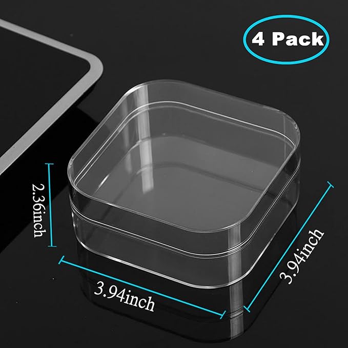 Clear Square Cube Acrylic Box 4 Packs With Lid - Transparent Storage Containers for Candy, Pills, and Tiny Jewelry - 4 x 4 x 2.4 Inch - Image 2