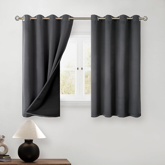 BGment Short 100% Blackout Curtains for Bedroom, Thermal Insulated Energy Efficiency Noise Reducing Grommet Curtains 54 Inch Length with Liner for Small Window 2 Panels Each 52 Inch Wide, Dark Grey by BGment