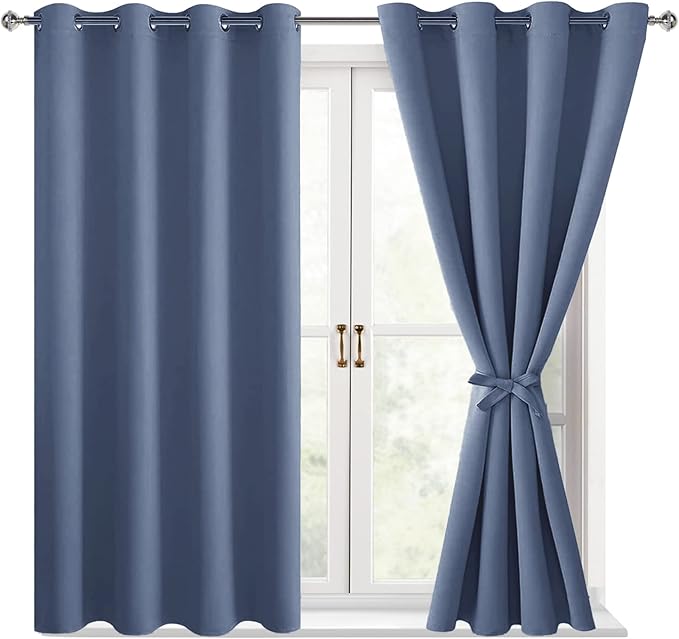 Hiasan Blackout Curtains for Bedroom - Thermal Insulated & Energy Saving Window Curtains for Living Room/Kids Room, 2 Drape Panels Sewn with Tiebacks, Blue Haze, 52 x 54 Inch by Hiasan