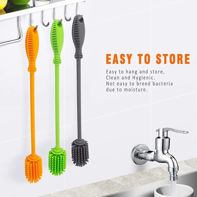 Silicone Bottle Cleaning Brush with Long Handle, 12.5" Water Bottle Cleaner for Baby Bottles, Hydro Flask, Sports Bottle, Vase, Glassware, Perfect for Smaller Diameter Bottle Openings (One Pack) - Image 7