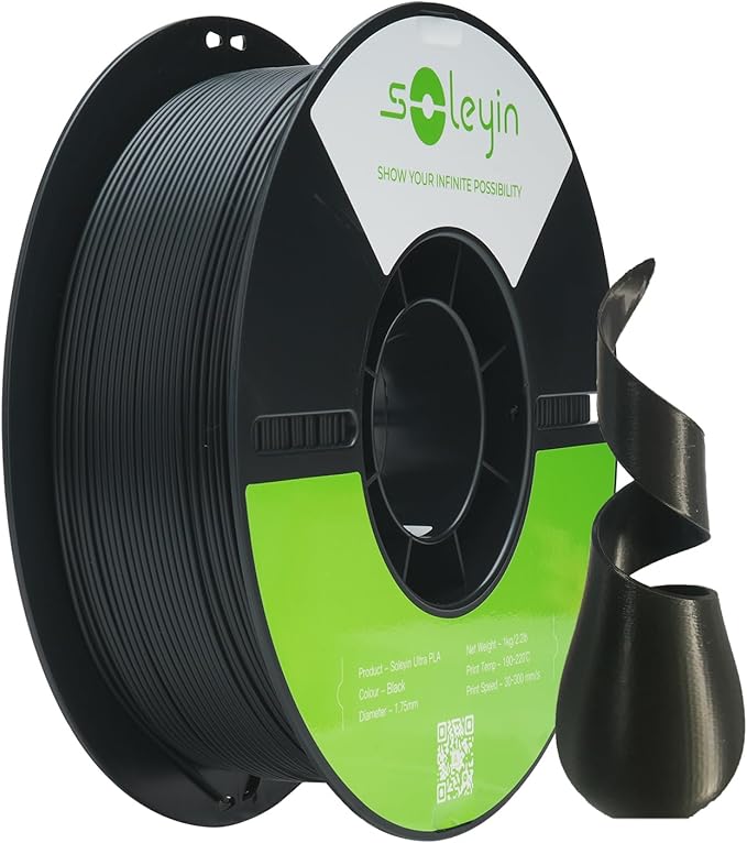 Soleyin Ultra PLA Filament 1.75mm PLA 3D Printer Filament High Speed 30-600mm/s Dimensional Accuracy +/- 0.02mm, 1kg Spool (2.2lbs)-Black by Skouphy