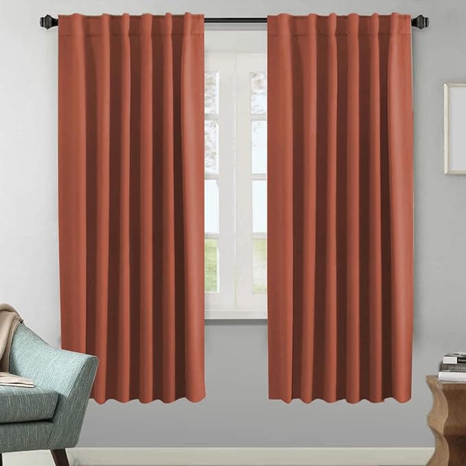 H.VERSAILTEX Blackout Curtains Thermal Insulated Window Treatment Panels Room Darkening Blackout Drapes for Living Room Back Tab/Rod Pocket Bedroom Draperies, 52 x 72 Inch, Orange, 2 Panels by HVERSAILTEX