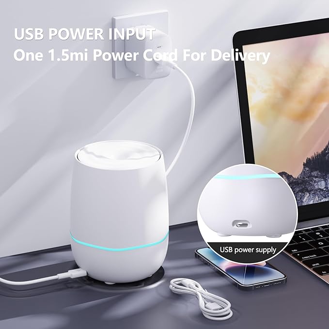 Essential Oil Diffuser, 200ML Diffusers for Home Scent Aromatherapy Diffuser Air Desk Humidifier Oil Diffuser romfor Bedroom Room Office with 7 Color LED Lights Quiet Waterless Auto Shuts-off (White) - Image 8