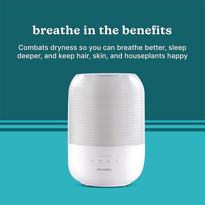 Homedics Ultrasonic Cool Mist Humidifier, Top-Fill 3L Water Tank, Covers 395 sq. ft, 35-Hour Runtime, 3 Mist Settings, Clean Tank Tech, Auto-Off, Night Light, Quiet - Image 4