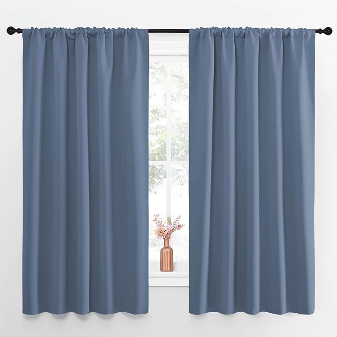 NICETOWN Blackout Curtains for Living Curtains, Window Treatment Blackout Curtain Panels, Home Decor Thermal Insulated Solid Drapes for Bedroom (Stone Blue, Set of 2, 52 by 63 Inch) by NICETOWN