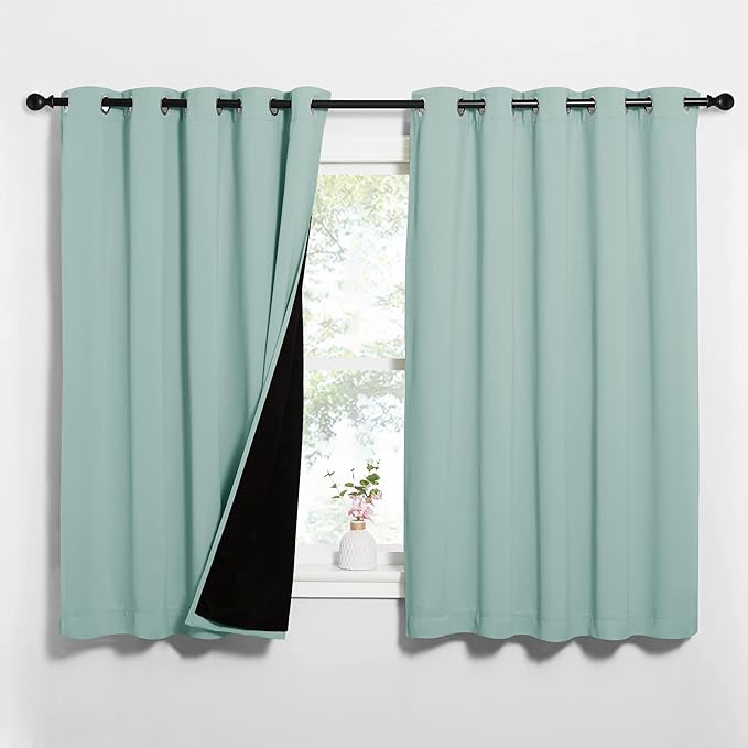 NICETOWN Aqua Blue 100% Blackout Lined Curtains, 2 Thick Layers Completely Blackout Window Treatment Thermal Insulated Drapes for Kitchen/Bedroom (1 Pair, 62" Width x 63" Length Each Panel) by NICETOWN