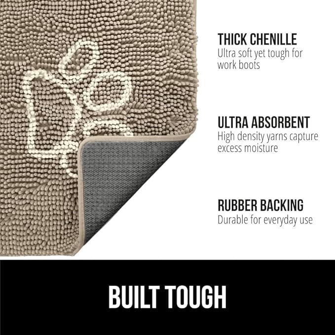 GORILLA GRIP SOAKSTOPPER Dog Door Mat, 35x24 Machine Washable Rug Absorbent Doormat Captures Moisture Mud Dirt, Quick Dry Soft Chenille Entryway Rugs Indoor Entrance Mats for Dog Paws, Paw Beige Ivory - Image 2