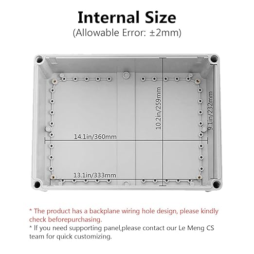 LeMotech Junction Box IP67 Waterproof Dustproof ABS Plastic Project Box for Electrical Outdoor Enclosure Gray 15 x 11 x 5.1 inch (380 x 280 x 130 mm) - Image 3