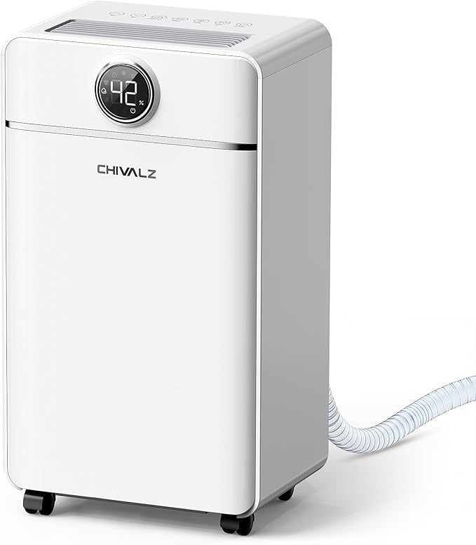 CHIVALZ 1500 Sq.Ft Dehumidifier for Basement with Drain Hose Max 25 Pints, Dehumidifiers for Home, Bedroom, Bathroom, Quiet, Intelligent Humidity Control, 3 Modes, 24H Timer, White 1Pack by CHIVALZ