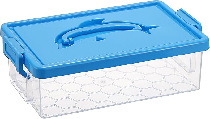 BTSKY 1-Pack Clear Plastic Storage Box with Lid, Stackable Organizer Featuring Easy-Lift Dolphin Design, Multi-Use Portable Container for Home, Craft, Office, Space-Saving with Secure-Clasp, Blue by BTSKY