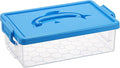 BTSKY 1-Pack Clear Plastic Storage Box with Lid, Stackable Organizer Featuring Easy-Lift Dolphin Design, Multi-Use Portable Container for Home, Craft, Office, Space-Saving with Secure-Clasp, Blue by BTSKY