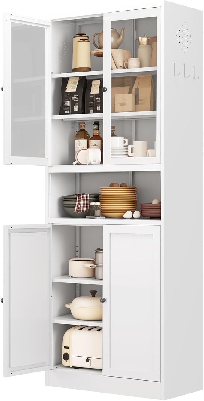 Kitchen Pantry Cabinet with Microwave Stand, 72" Tall Kitchen Hutch Storage Metal Pantry for Kitchen Dining Room Living Room Bathroom,Assembly Required (White) by EKJOfficials