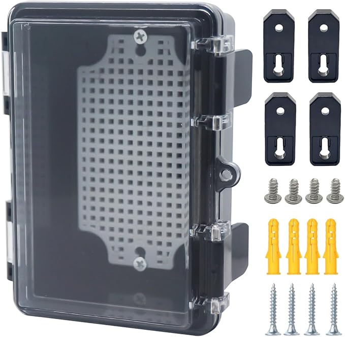 Junction Box, Hinged Black Clear Cover IP67 Waterproof ABS Project Box with Mounting Plate Electrical Box Enclosure with Wall Bracket 5.9 x 3.9 x 2.8inch(150x100x70mm) by Otdorpatio