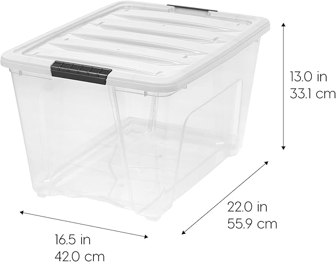 IRIS USA 6-Pack 54 Quart Stackable Storage Bins with Lids [Made in USA] - Everyday Organizer Latching Clear Plastic Organization Containers Closet Bedroom Shelving Units Home Storage - Clear/White - Image 2
