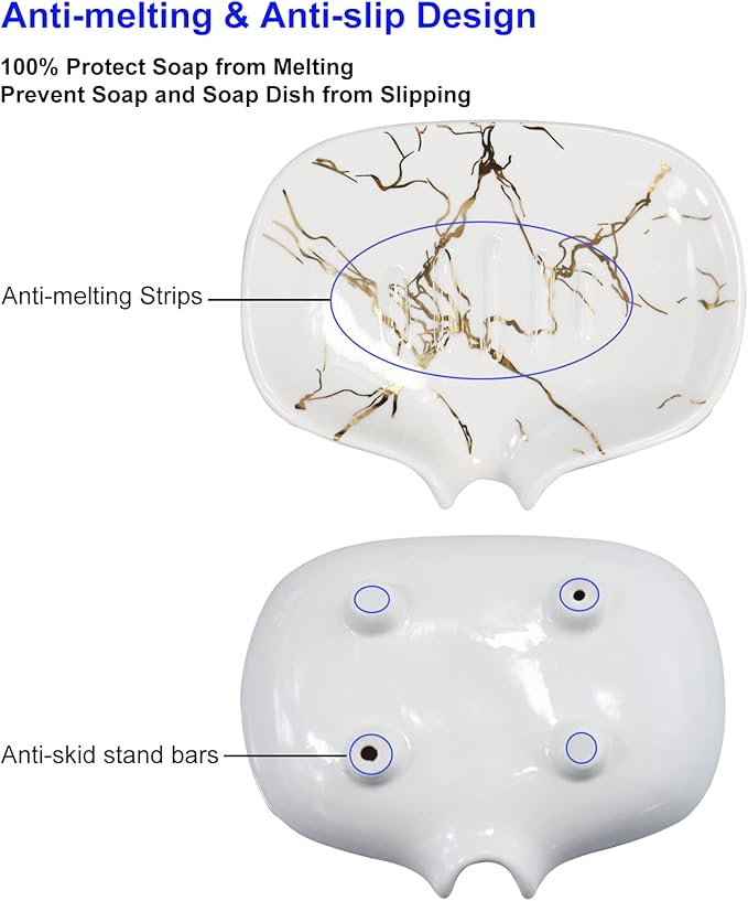 Ceramic Marble Texture Soap Dish,Self Draining Slot,Ceramic Self Draining Soap Dish Portable,Bathroom Accessories for Shower,Bathroom,Kitchen, Sink,Countertop,for Travelling,Camping,Gym - Image 2