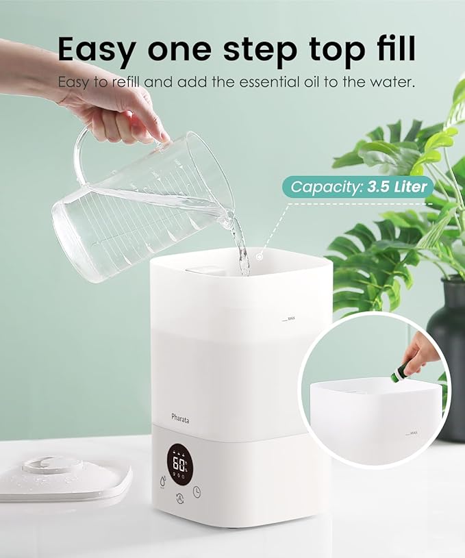 Smart Humidifiers for Bedroom Large Room, 3.5L Top Fill Cool Mist Air Humidifiers for Home Baby Plants Nursery, Humidity Control & Night Light, White - Image 2