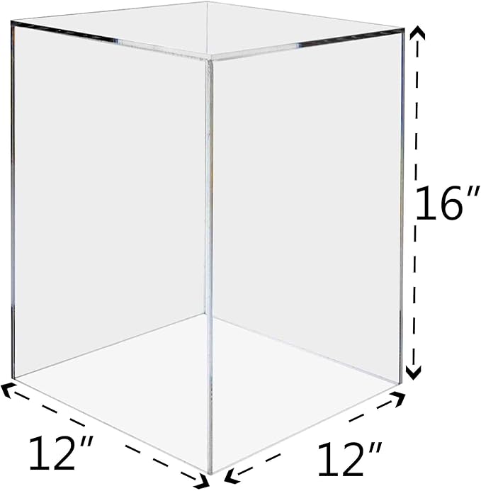 Tall Display Cube 12" W x 12" D x 16" H Clear with White Base Acrylic Pedestal Art Sculpture Flowers Pillar Column Prop Post Stand Display Box by Marketing Holders - Image 7
