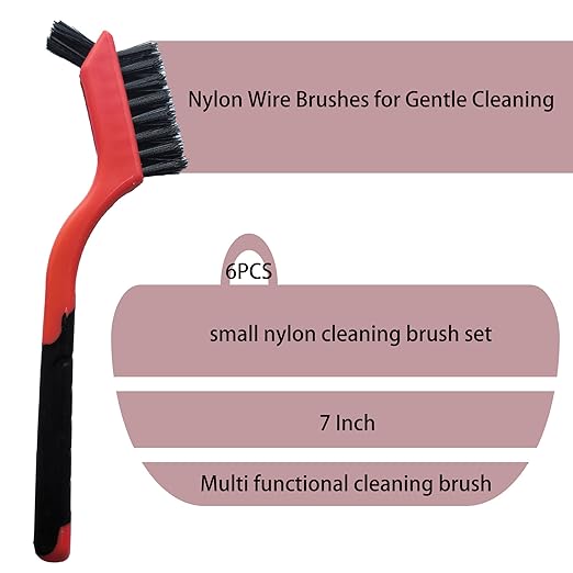 6-Pack Nylon Cleaning Brushes - Non-Scratch Nylon Bristles for Delicate Surfaces & Daily Cleaning | Ergonomic Grip with Mini Head & Hanging Hole - Image 5