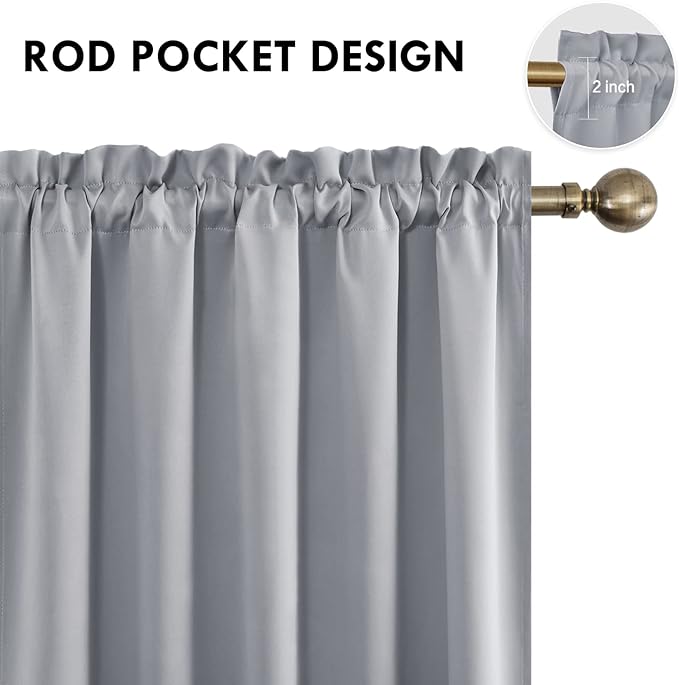 DWCN Blackout Curtains for Bedroom – Rod Pocket Thermal Insulated Noise Reducing Noise Reducing Drapes for Living Room, W 60 x L 63 Inch, 2 Panels, Silver Grey - Image 4