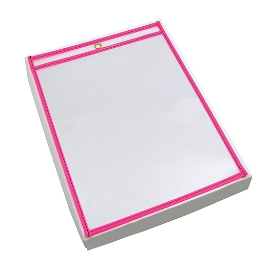 Box USA Neon Stitched Job Ticket Holders, Top Loading, 9 x 12", Clear with Neon Pink Edging, Reusable Vinyl, Dry Erase, Use to Protect/Store Documents in The Office and Warehouse, Case of 15 by BOXUSA