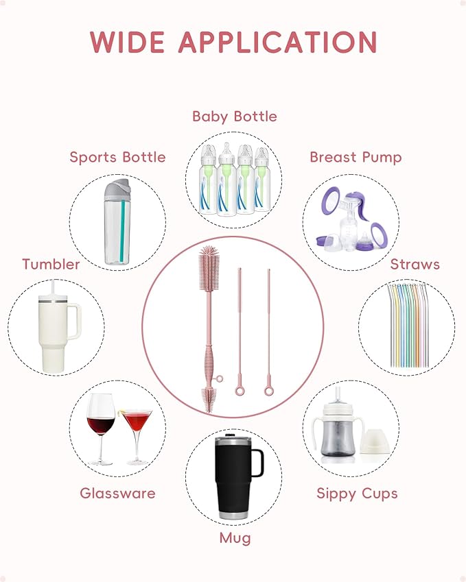 Silicone Cleaning Brush Kit,Water Bottle and Straw Cleaner Brush Set for Tumbler,Baby Bottle,Breast Pump Part,Nipple,Sippy Cup,Glass,Dishwasher Safe,BPA Free,3 Pcs - Image 6