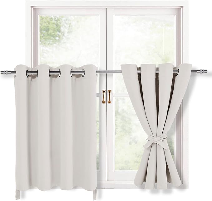 Hiasan RV Blackout Curtains for Bedroom, 52 x 36 Inches Long - Thermal Insulated & Light Blocking Window Curtains for Living Room/Kids Room, 2 Drape Panels Sewn with Tiebacks, Ivory by Hiasan
